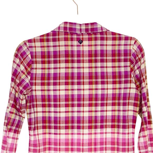PRANA Plaid Button Up Long Sleeve Shirt Classic Fit Checked Pink Ombre Size XS - Picture 5 of 7